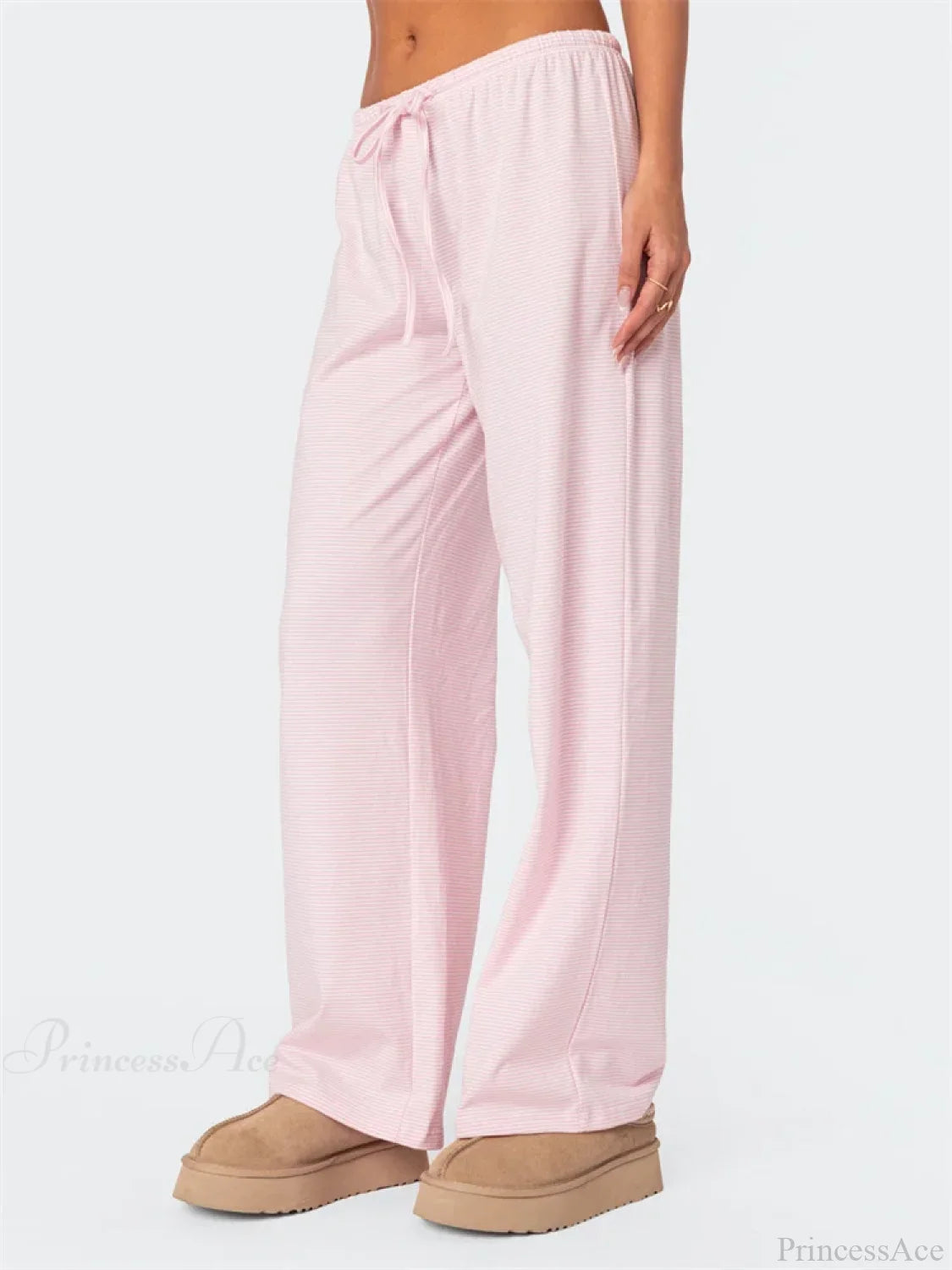 Striped Tie-Up Elastic Waist Loose Casual Pant pant-250223