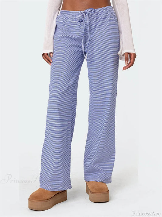 Striped Tie-Up Elastic Waist Loose Casual Pant PINK / S pant-250223