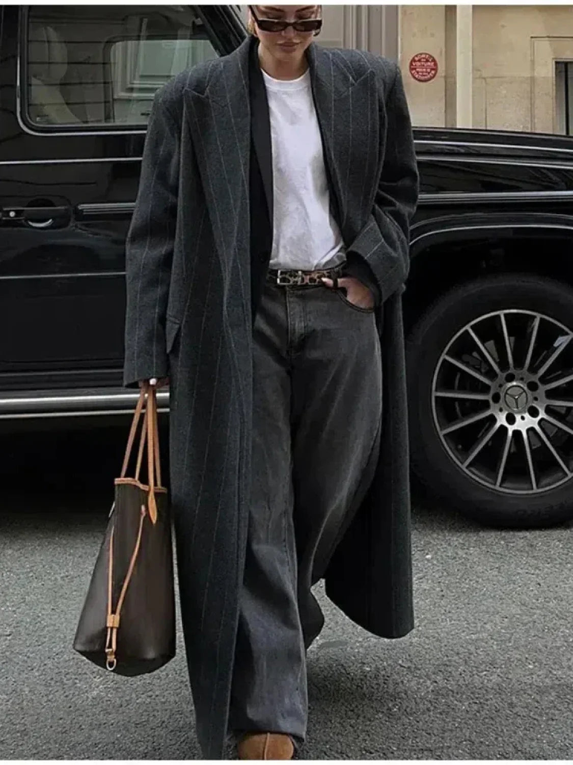 Striped Vintage Loose Lapel Woolen Overcoat