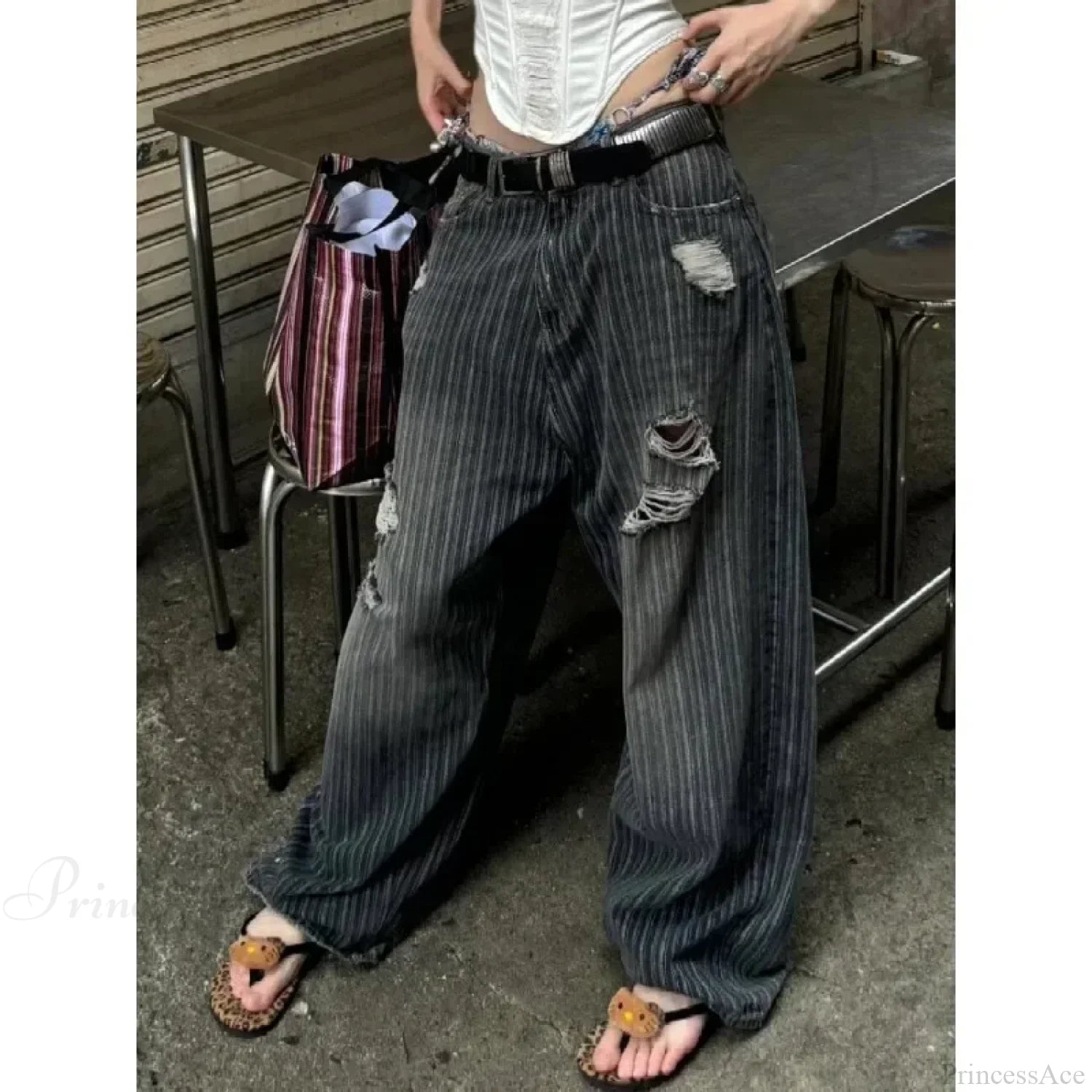 Striped Vintage Y2K Women Jeans Pants