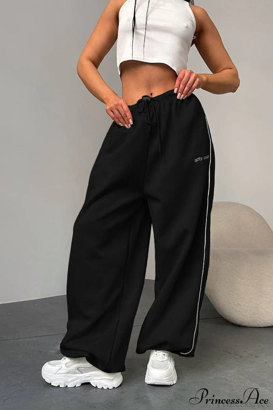 Striped Wide Leg Drapey Convertible Cuffed Pants Black / S