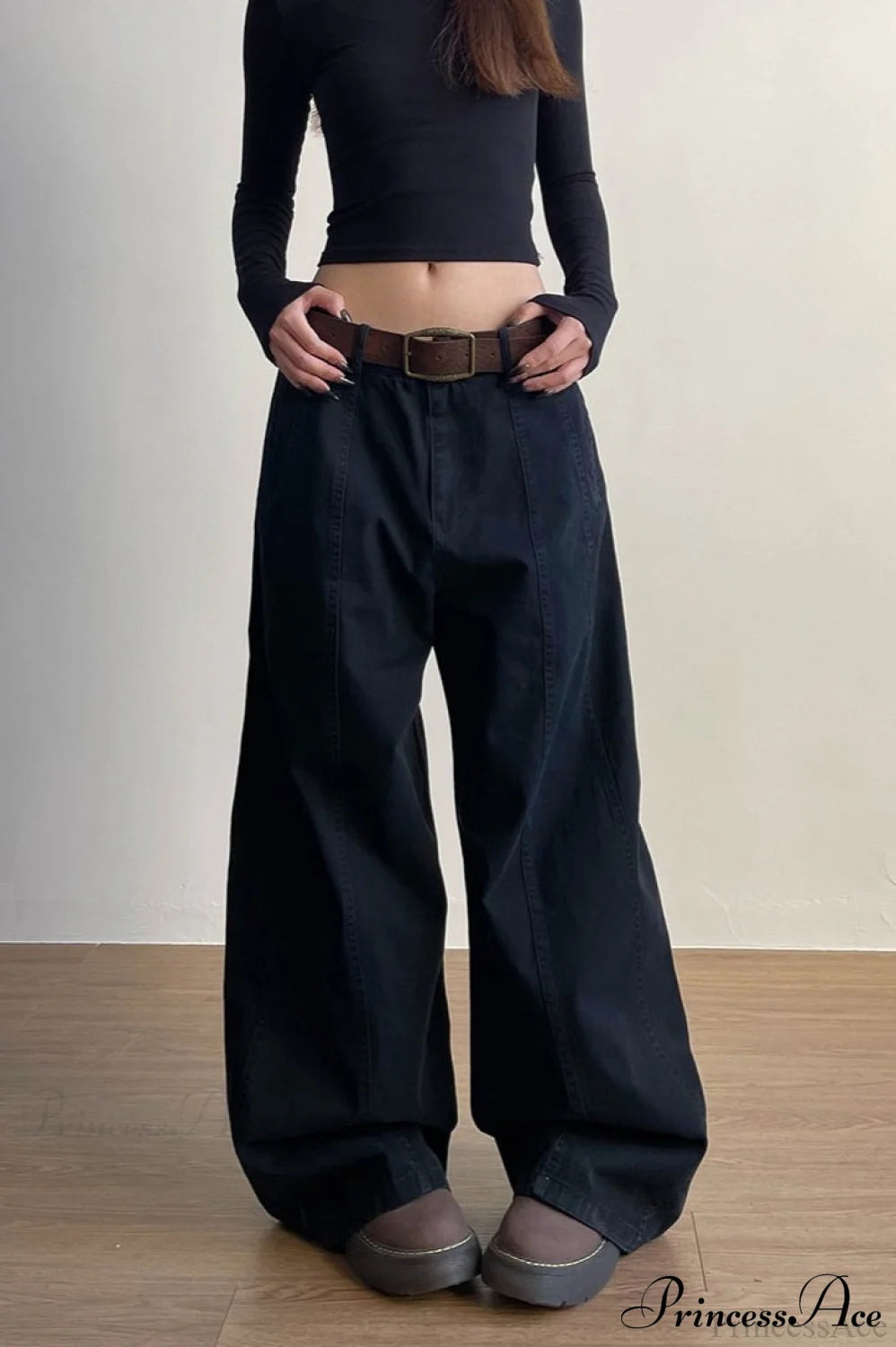 Structured Tailored Wide-Leg Cargo Pants Black / S