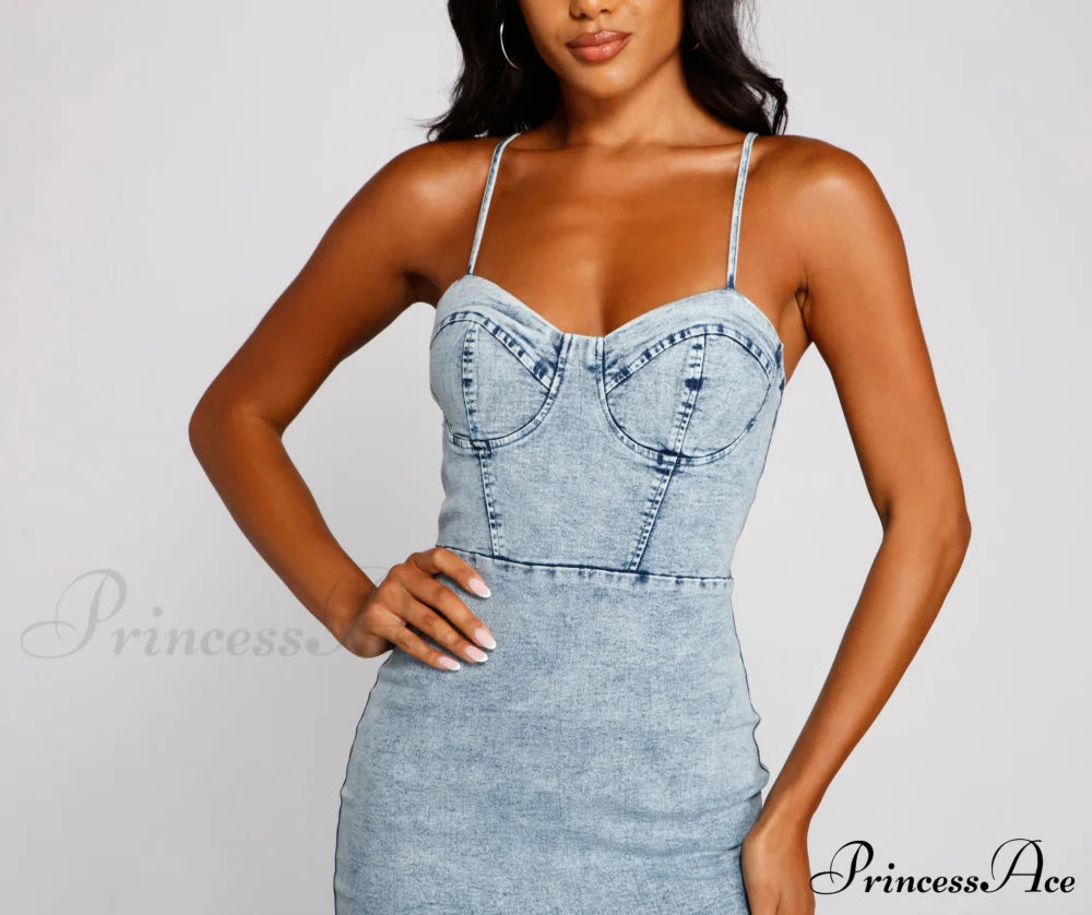Style Icon Stylish Denim Mini Dress Casual Dresses