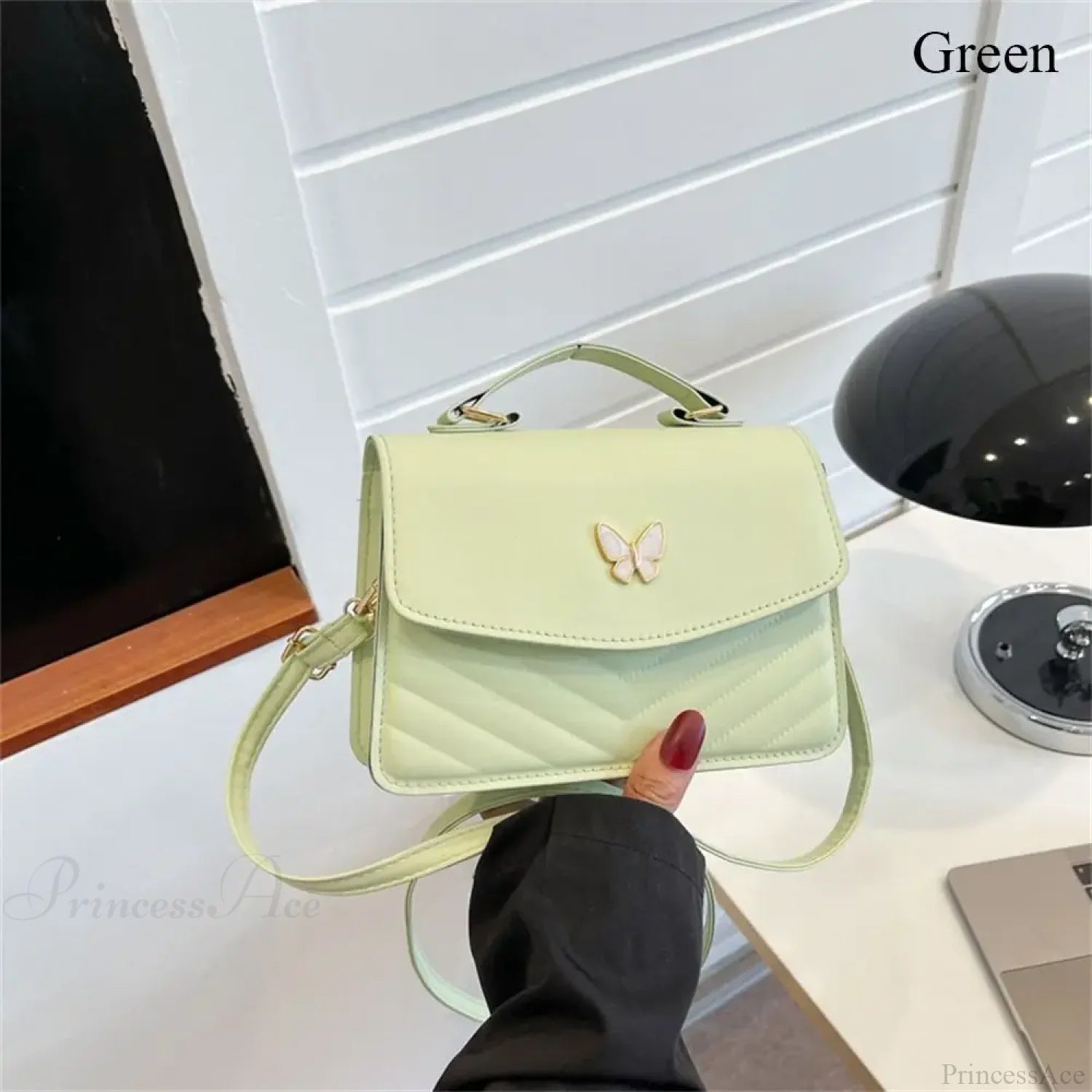 Stylish Butterfly Embroidery PU Leather Handbag Green handbag-250126