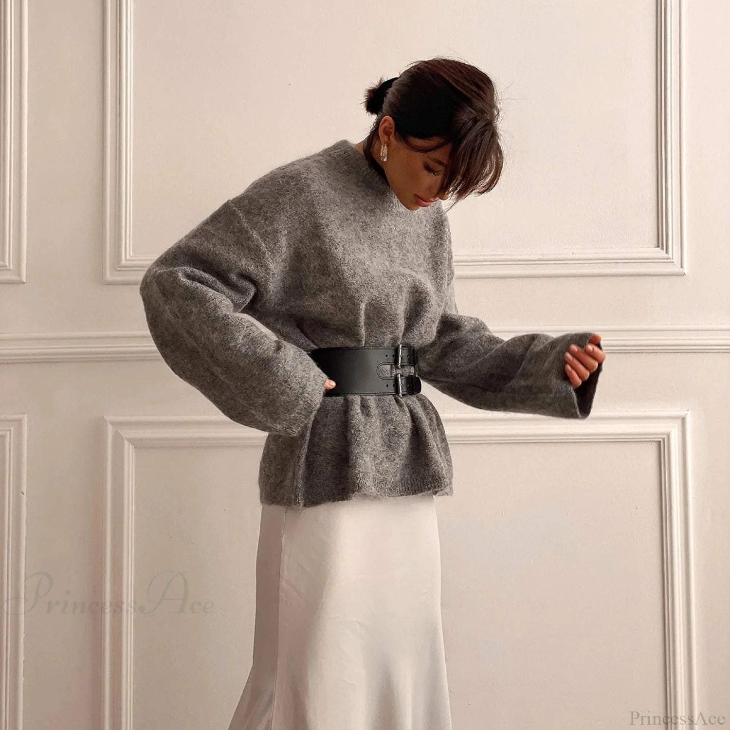 Stylish Dark Leather Harness Belt black