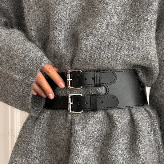 Stylish Dark Leather Harness Belt black