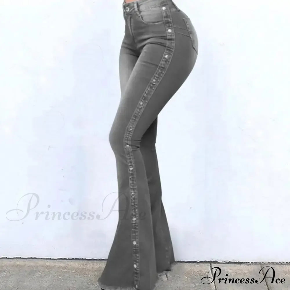 Stylish Flare Control Tummy Skin-Touch Skinny Women Wide Leg Denim Trousers Jeans