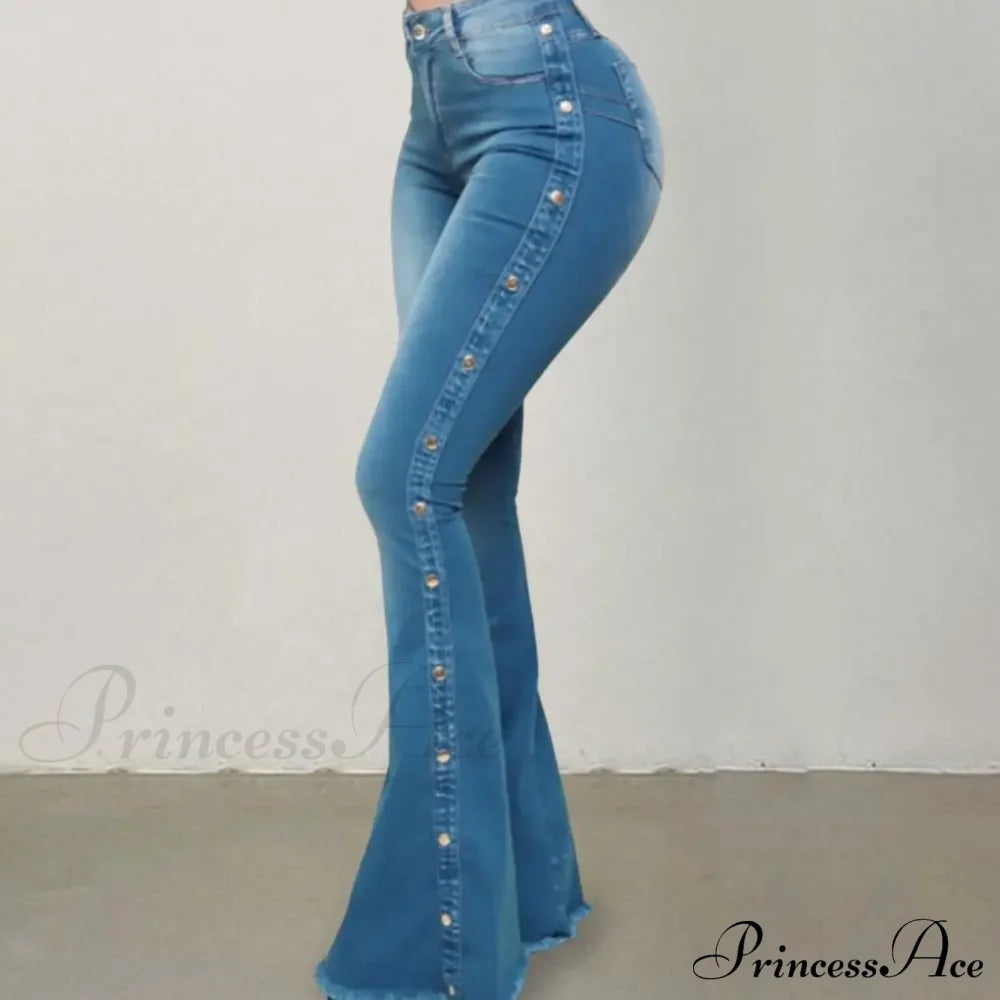 Stylish Flare Control Tummy Skin-Touch Skinny Women Wide Leg Denim Trousers Jeans
