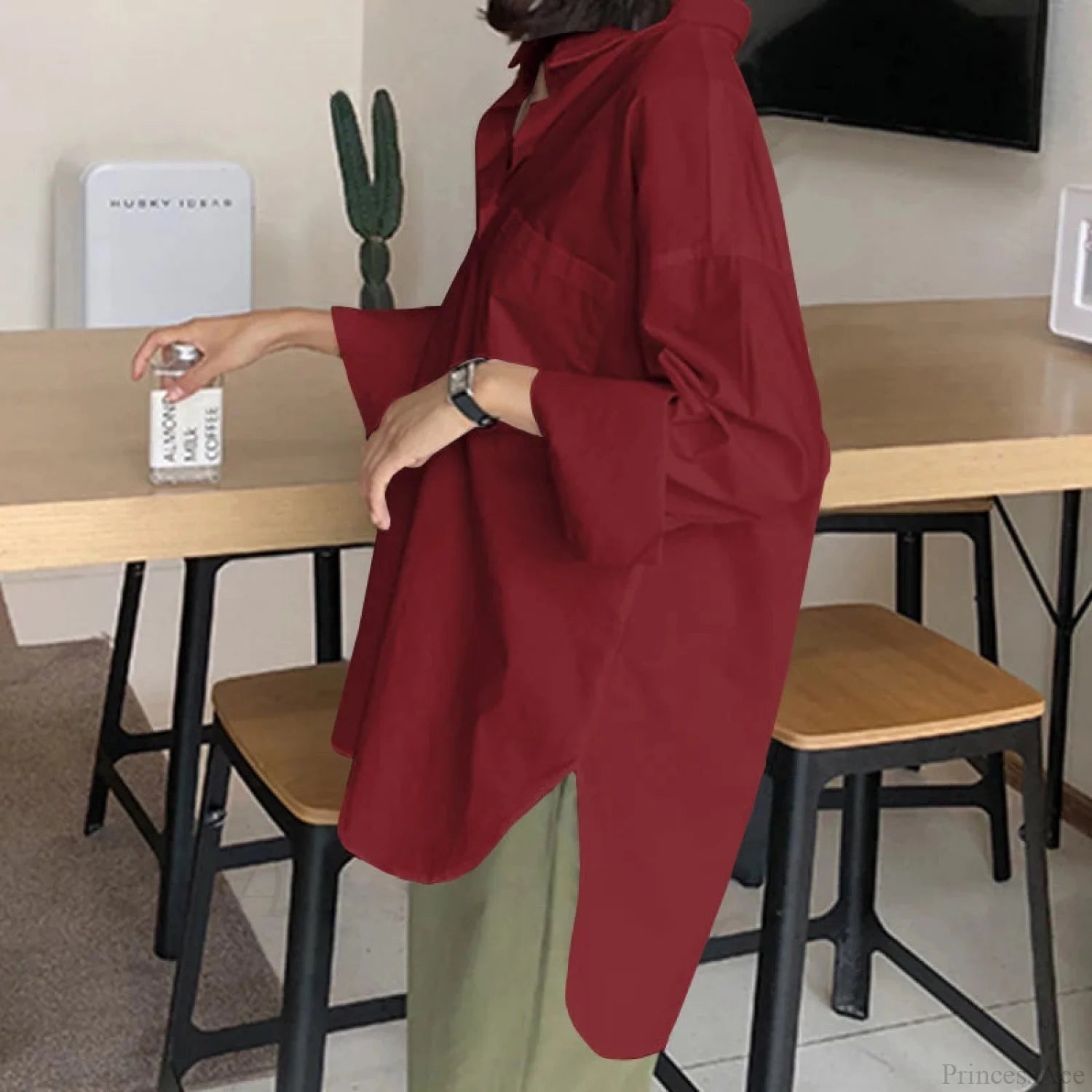 Stylish Lapel Solid Asymmetrical Blouse Red / S blouse-250126