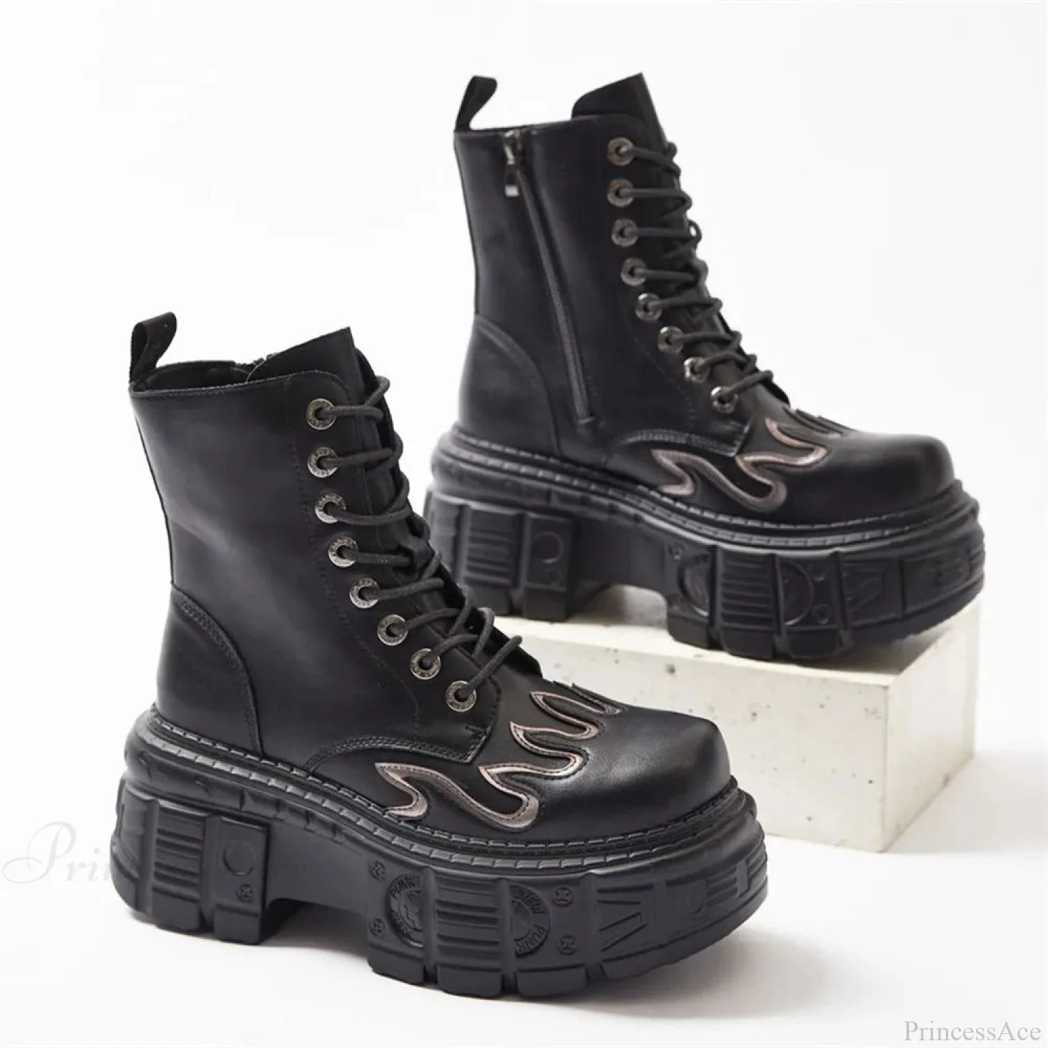 Stylish Rebel Lace-Up Circular Toe Thigh High Gothic Boot