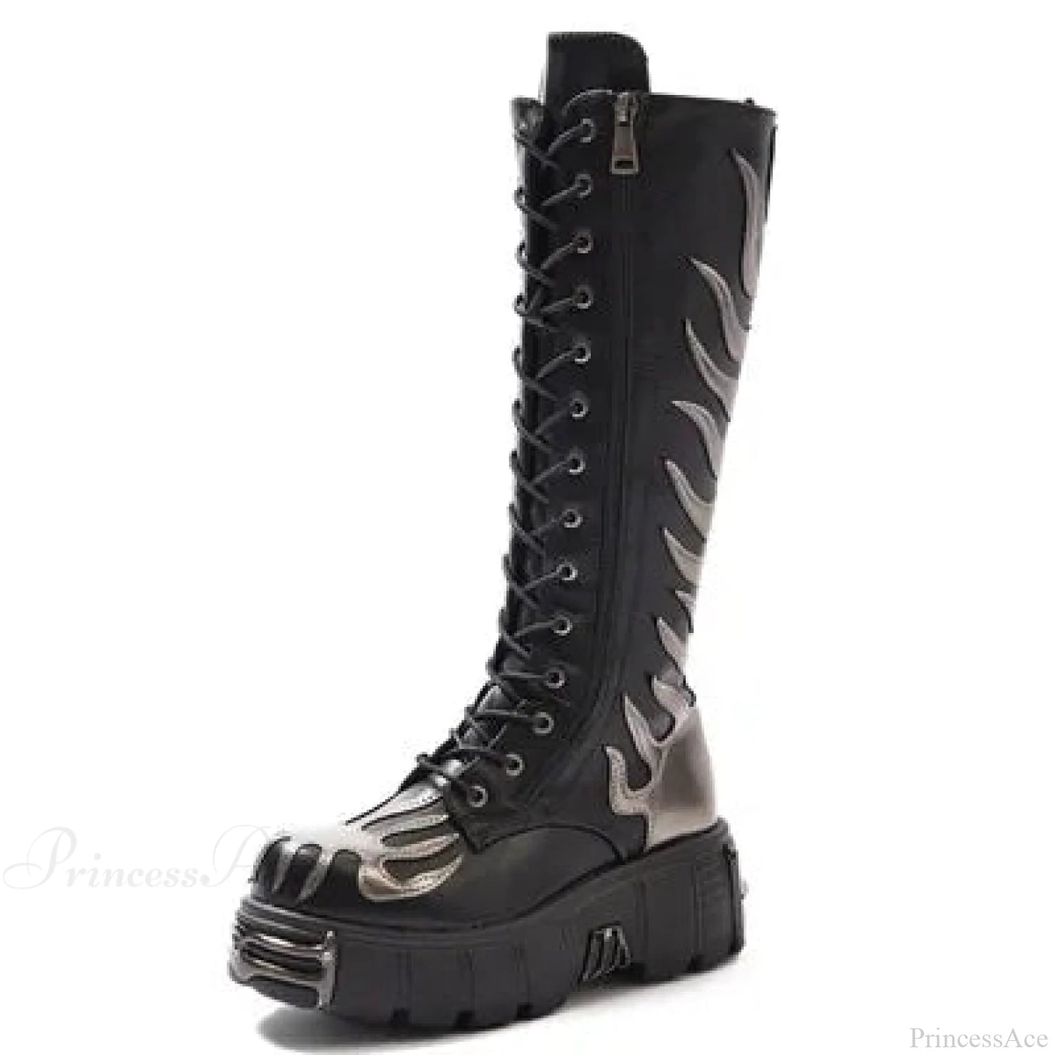 Stylish Rebel Lace-Up Circular Toe Thigh High Gothic Boot black2 / 36