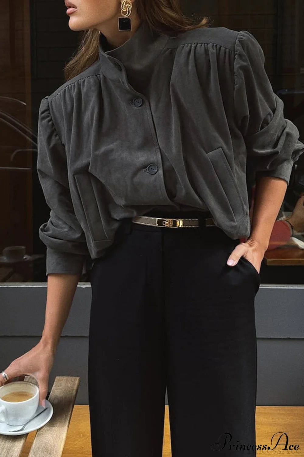 Suede Cardigan Long Sleeve Coat Grey / S