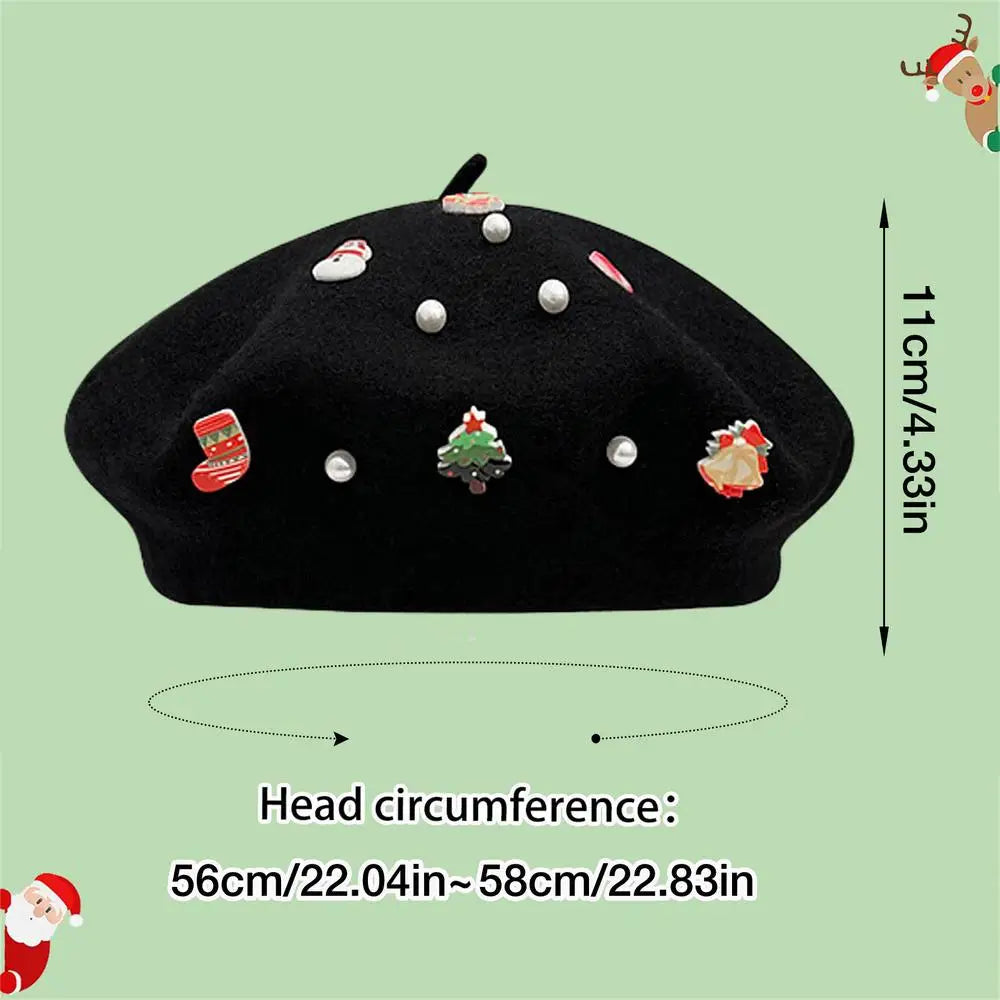 Cold Resistant Wool Korean Style Painter Christmas Beret Hat Black / A Hat-L