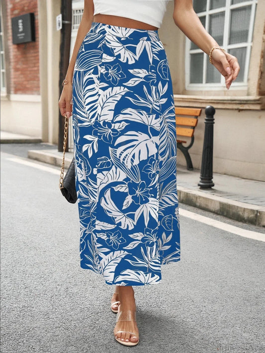 Summer Bohemia Floral Retro Casual Streetwear Long Skirt BLUE / S skirt-250126