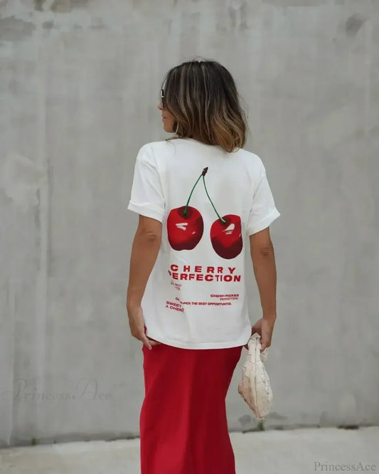 Summer Cherry Graphic T-shirt white1 / S t-shirt-250223