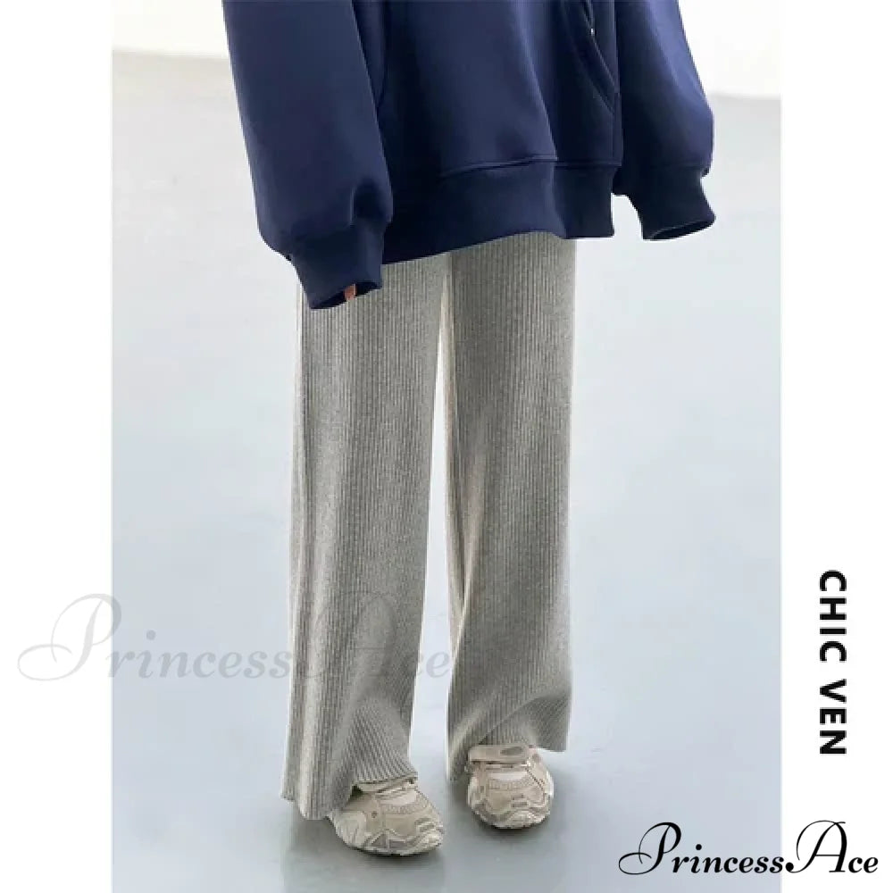 Summer Cotton Linen Wide Leg Full Length Casual Loose Waist Pants Light Gray / S