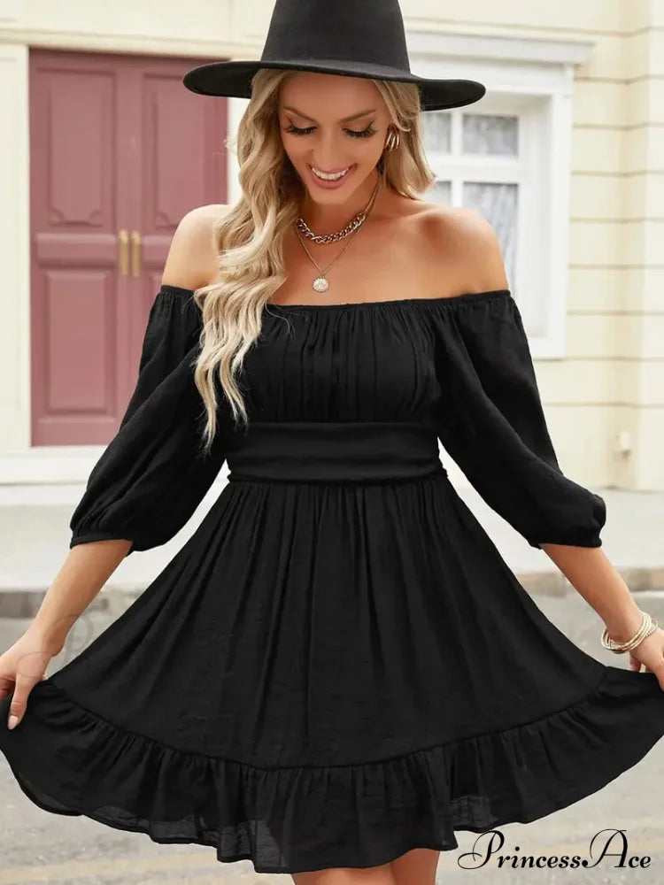 Summer Dress With Lantern Sleeves And Square Neck Ruffle Back M / Blue Pink Chiffon Summer Dress