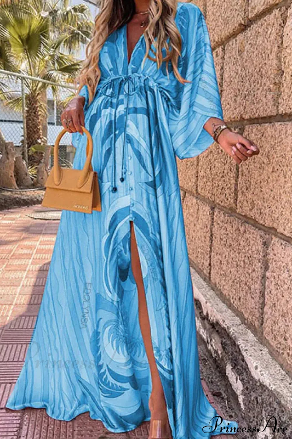 Summer Elegant Gorgeous Printing Long Party Boho Dress Blue / S