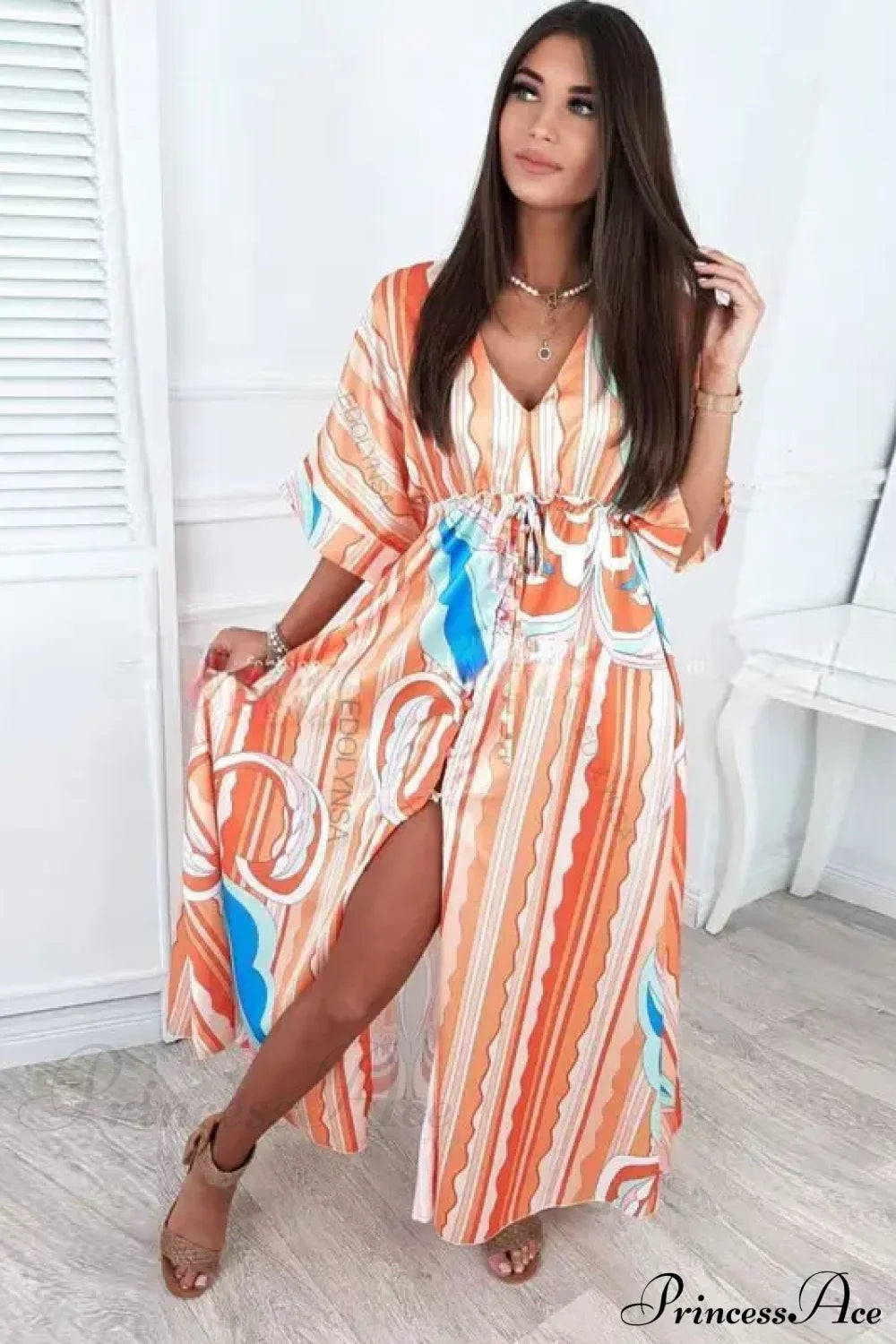 Summer Elegant Gorgeous Printing Long Party Boho Dress Orange Red / S