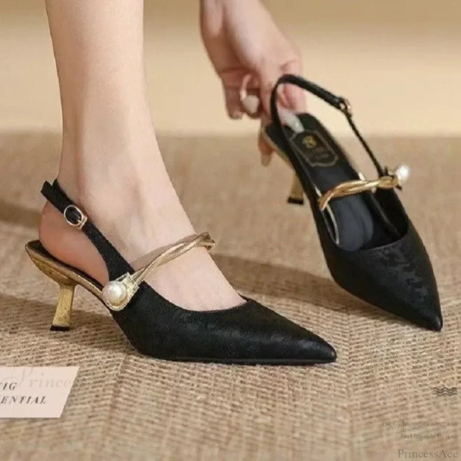 Summer Fashion Pointed Pearl Sexy High Heels Banquet Women Low Heel Pump Black / 35
