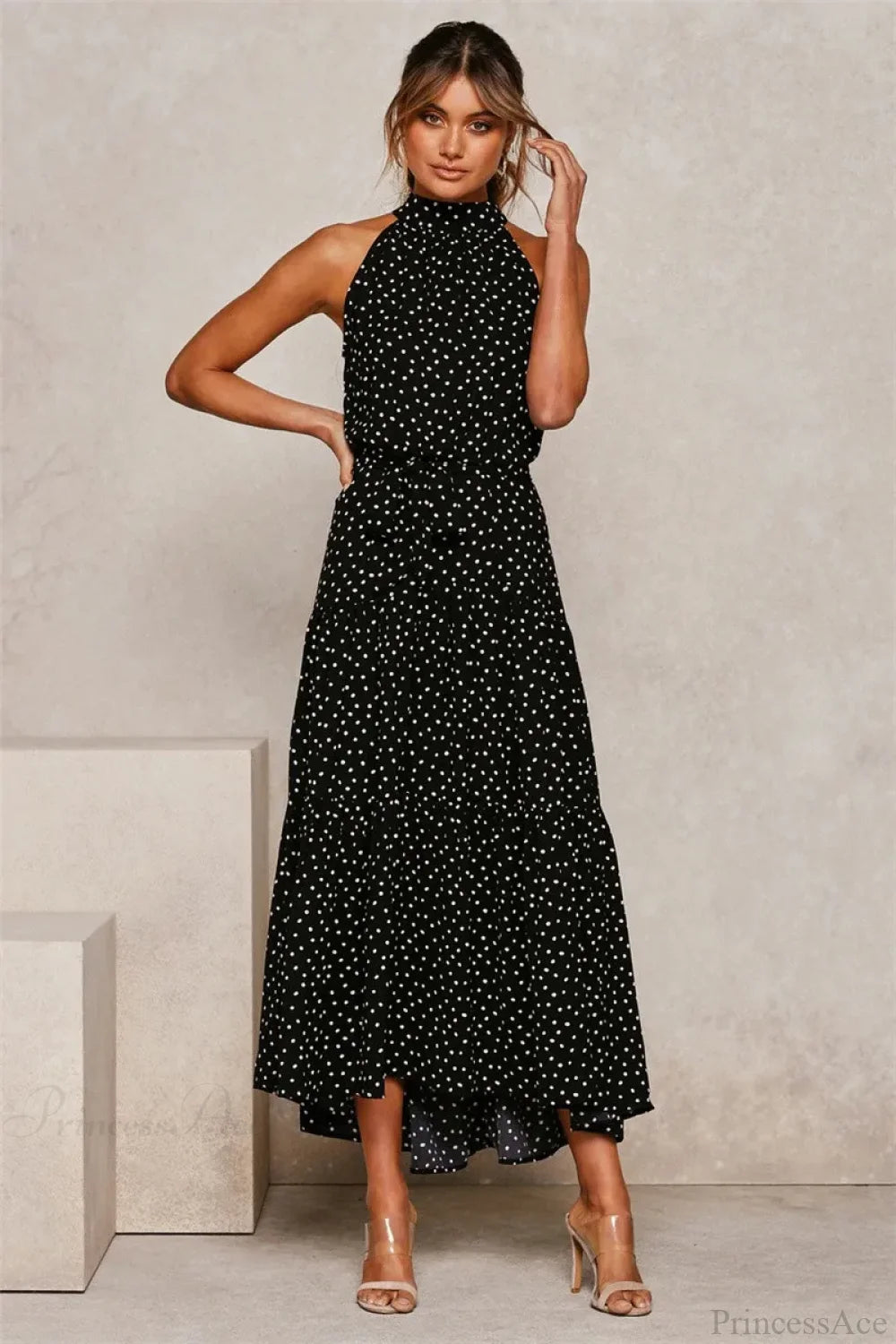 Summer Floral Print Halter Neck Beach Floral Dress Black / S oldfloraldress-250126