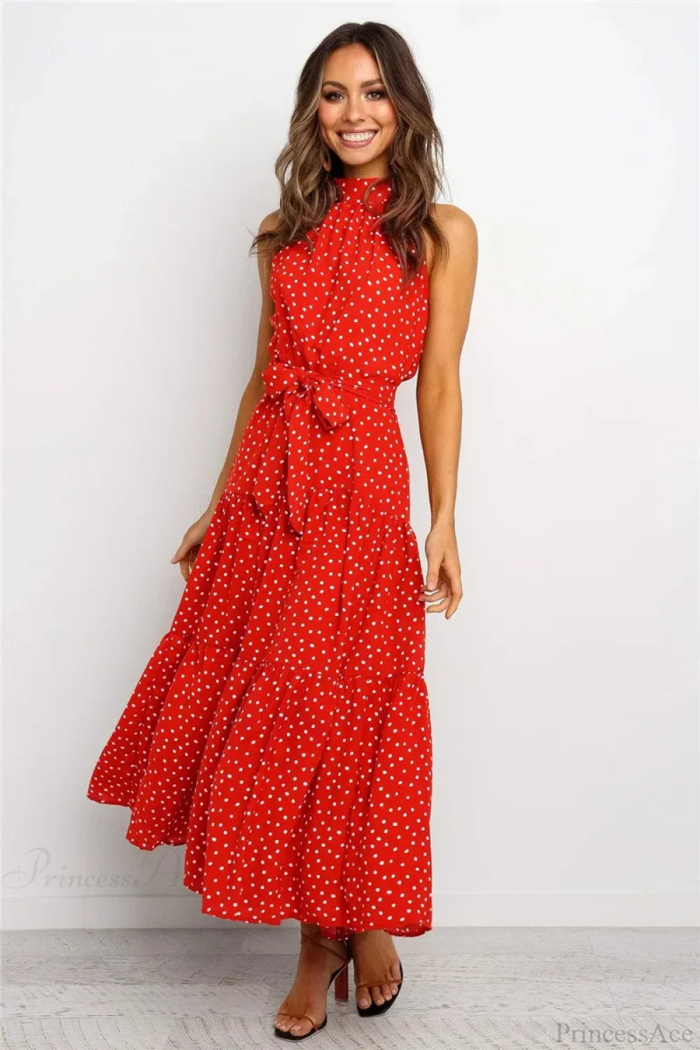 Summer Floral Print Halter Neck Beach Floral Dress Red / S oldfloraldress-250126