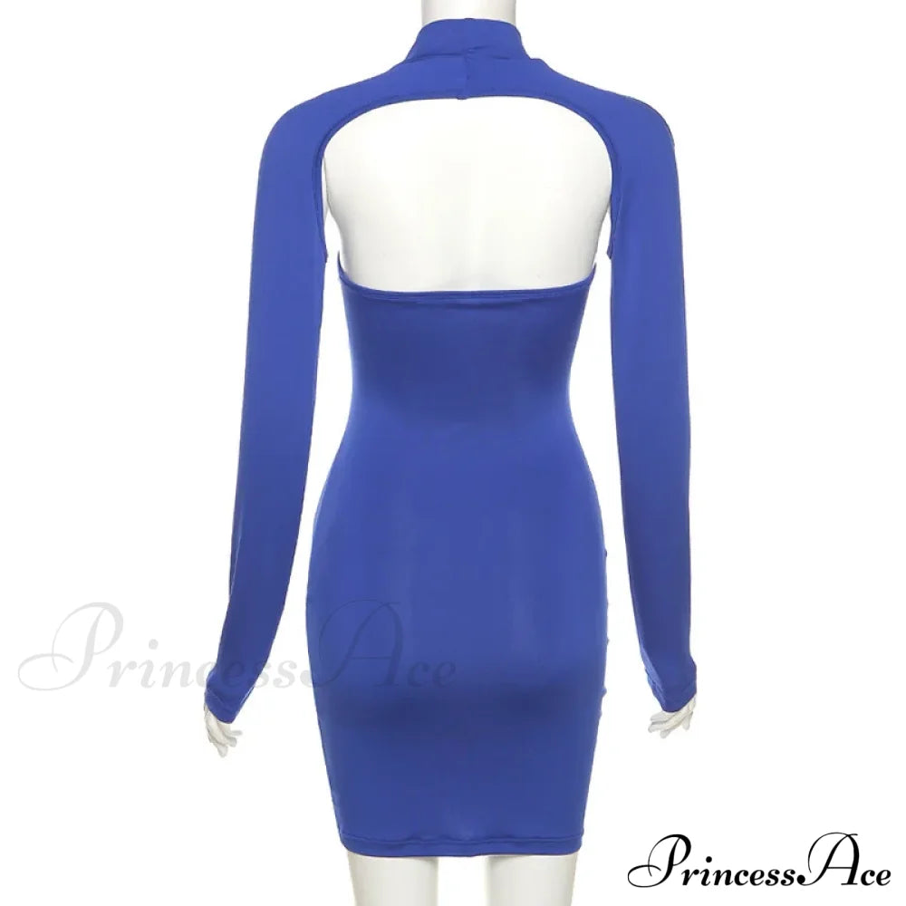 Summer Hollow Hip Skirt Solid Color Women’s Long-Sleeved Korean Elegant Sexy Cut Out Dress