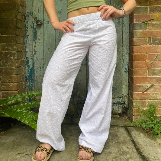 Summer Kawaii Eyelet Embroidery Palazzo Pant pant-250223