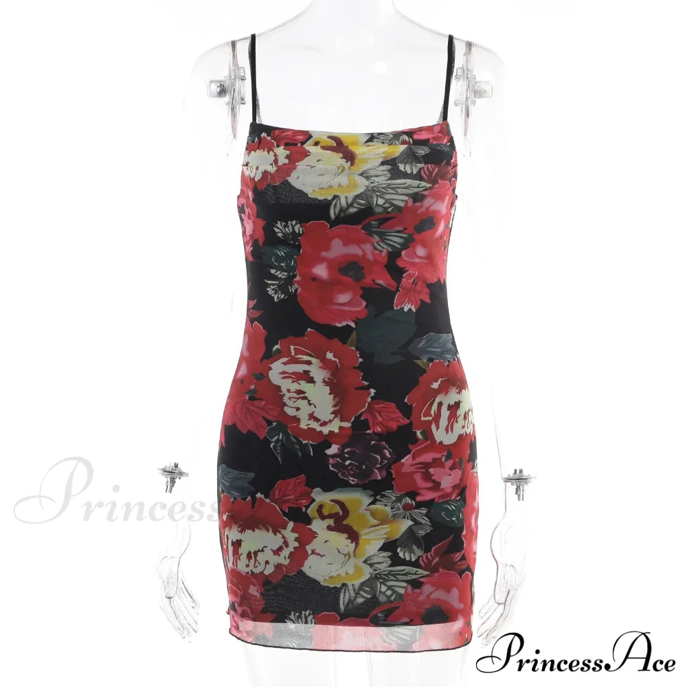 Summer Mesh Strap Mini Print Casual Fashion Sleeveless Party Evening Vestidos Bodycon Dress