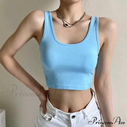 Summer New Arrival Girls Cropped Solid Color Tight-Fitting Round Neck Vest With Side Slits Tank Top