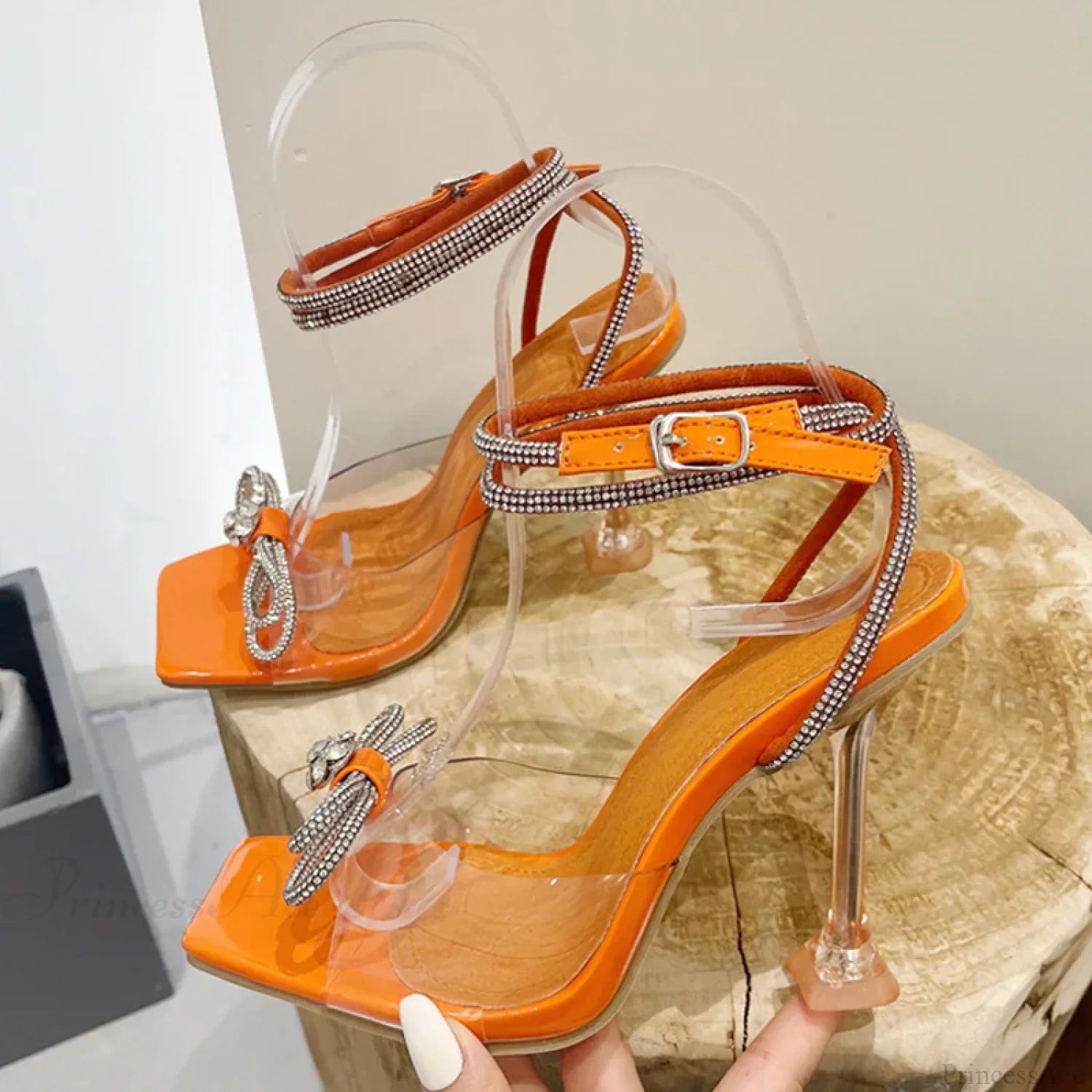 Summer Party Wedding Sandals Crystal Rhinestone Bowknot High Heels Pvc Transparent Pumps Heel