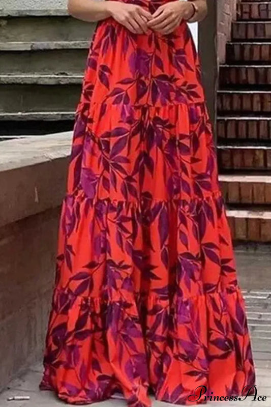 Summer Print Maxi Flying Sleeve Party Robe Vintage Boho Dress