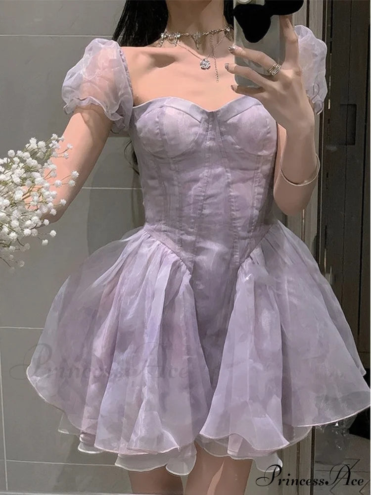 Summer Purple Beautiful Tutu Skirt Birthday Dress S / Blue Purple Maxi Mini Dress