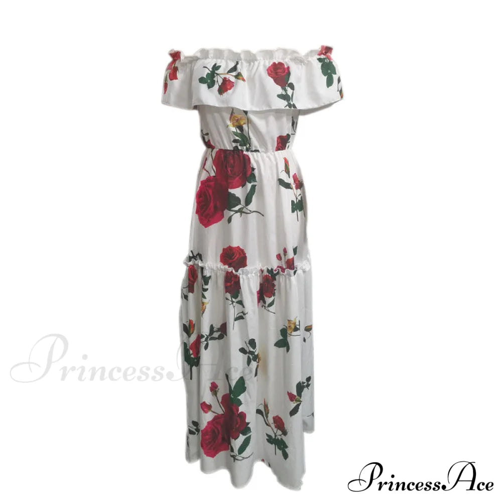 Summer Rose Off Shoulder Maxi Dress With Floral Print Rose Floral Maxi Beach Dress