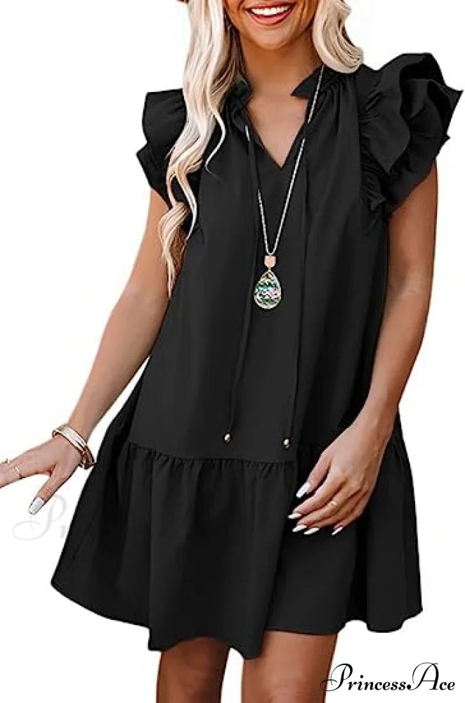 Summer Ruffle A Line Swing Dress M / Brown Green Ruffles A Line Dress