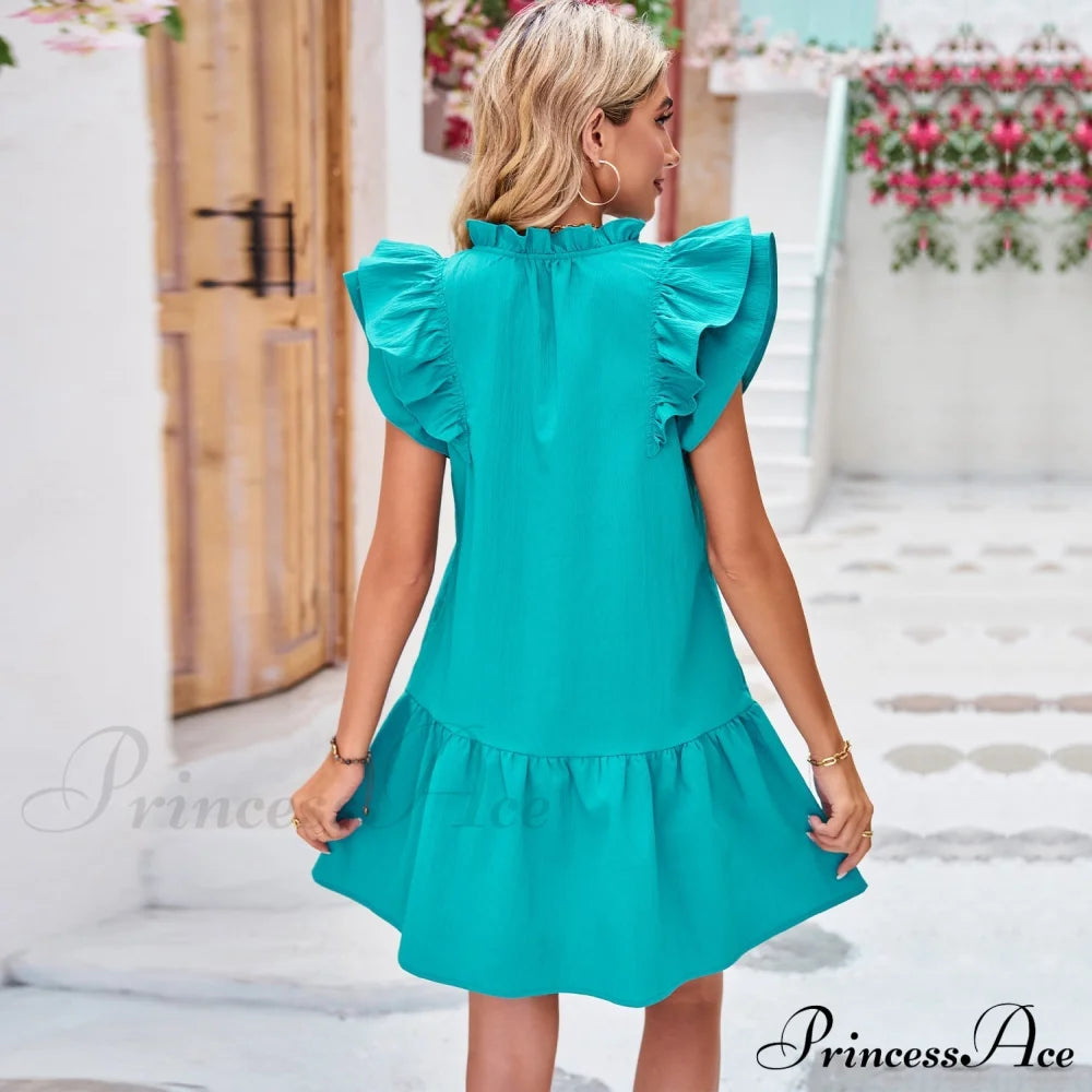Summer Ruffle A Line Swing Dress S / Blue Green Ruffles A Line Dress