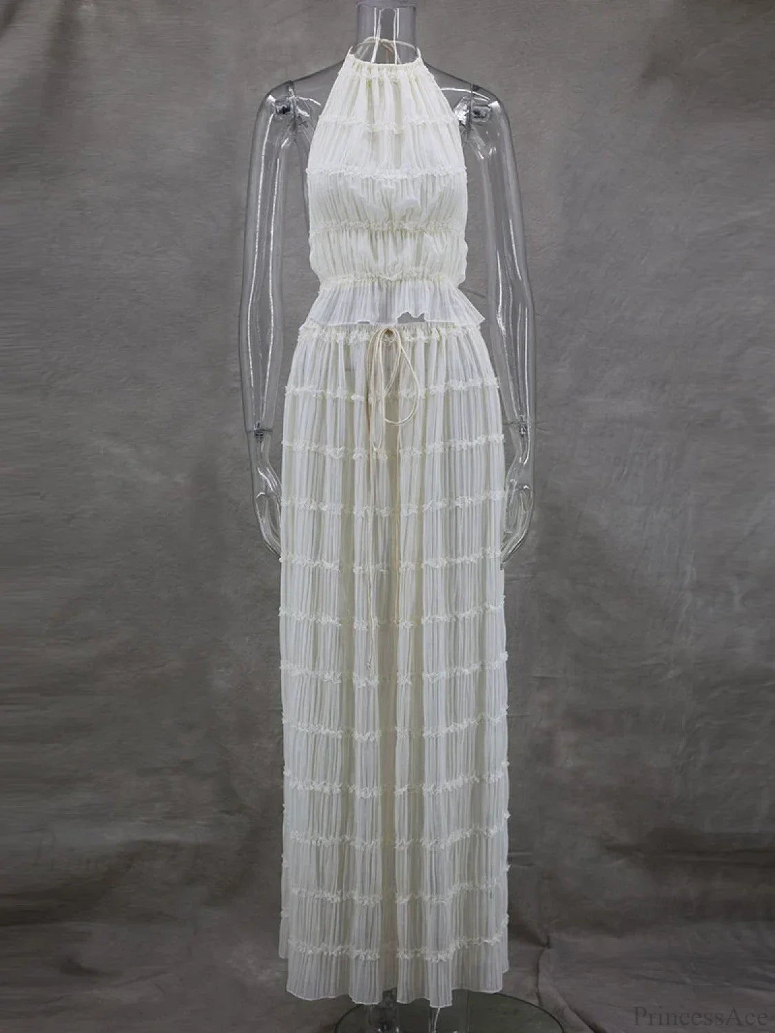 Summer Sexy Sleeveless Backless Top High Waist Skirt Beach Christmas Party Dress Beige / S