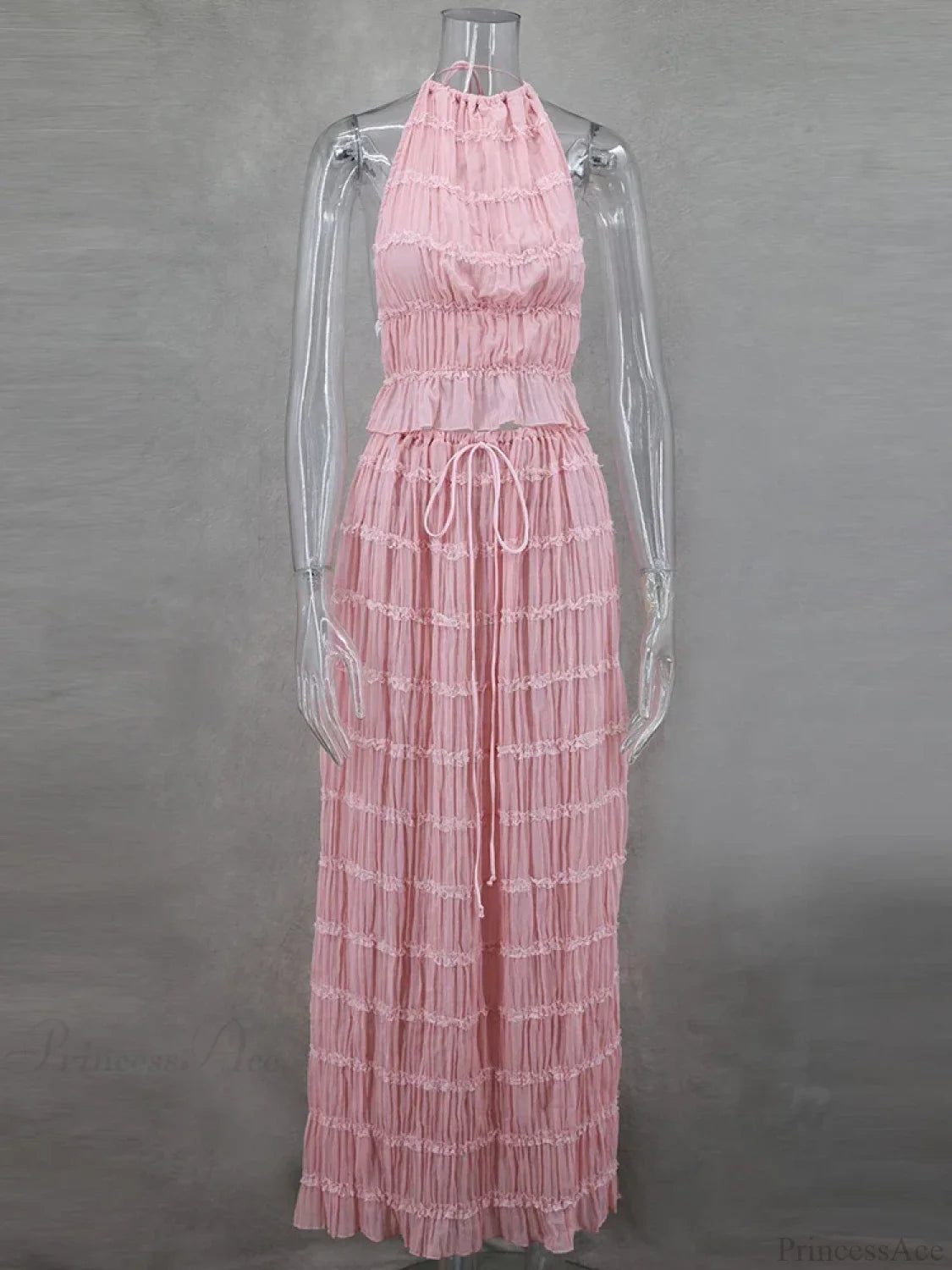 Summer Sexy Sleeveless Backless Top High Waist Skirt Beach Christmas Party Dress Pink / S