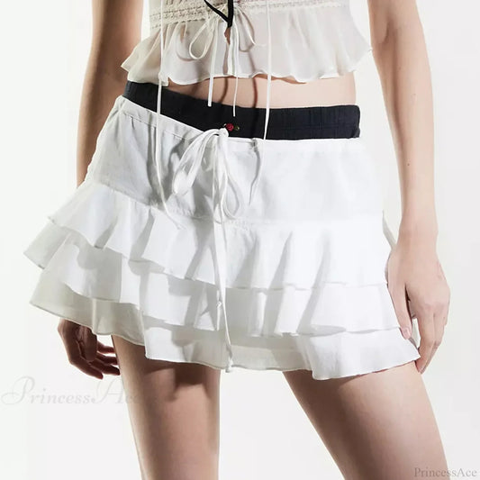 Summer Solid Ruffle Tiered Skirt WHITE / S skirts-250223