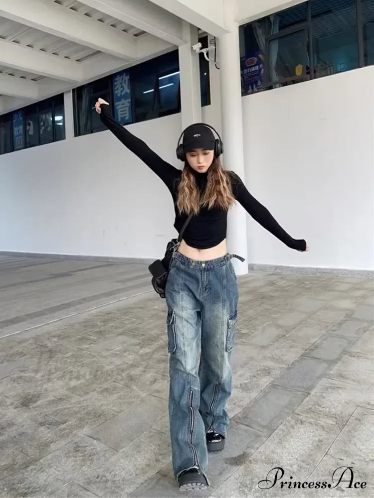 Summer Thin Style New High Waisted Skinny Horseshoe Small Flared Straight Leg Jean