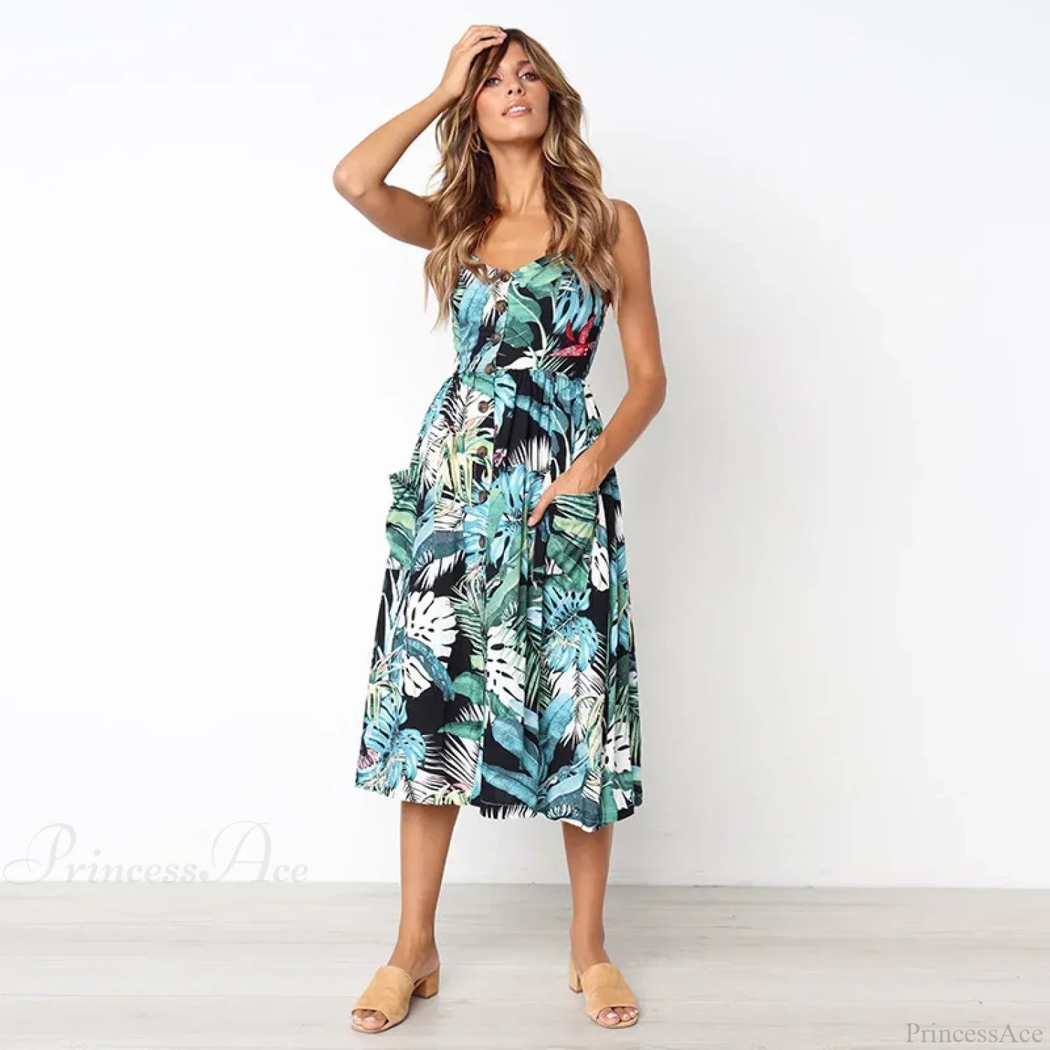 Suspender V-neck Sleeveless Floral Vacation Dress oldfloraldress-250126