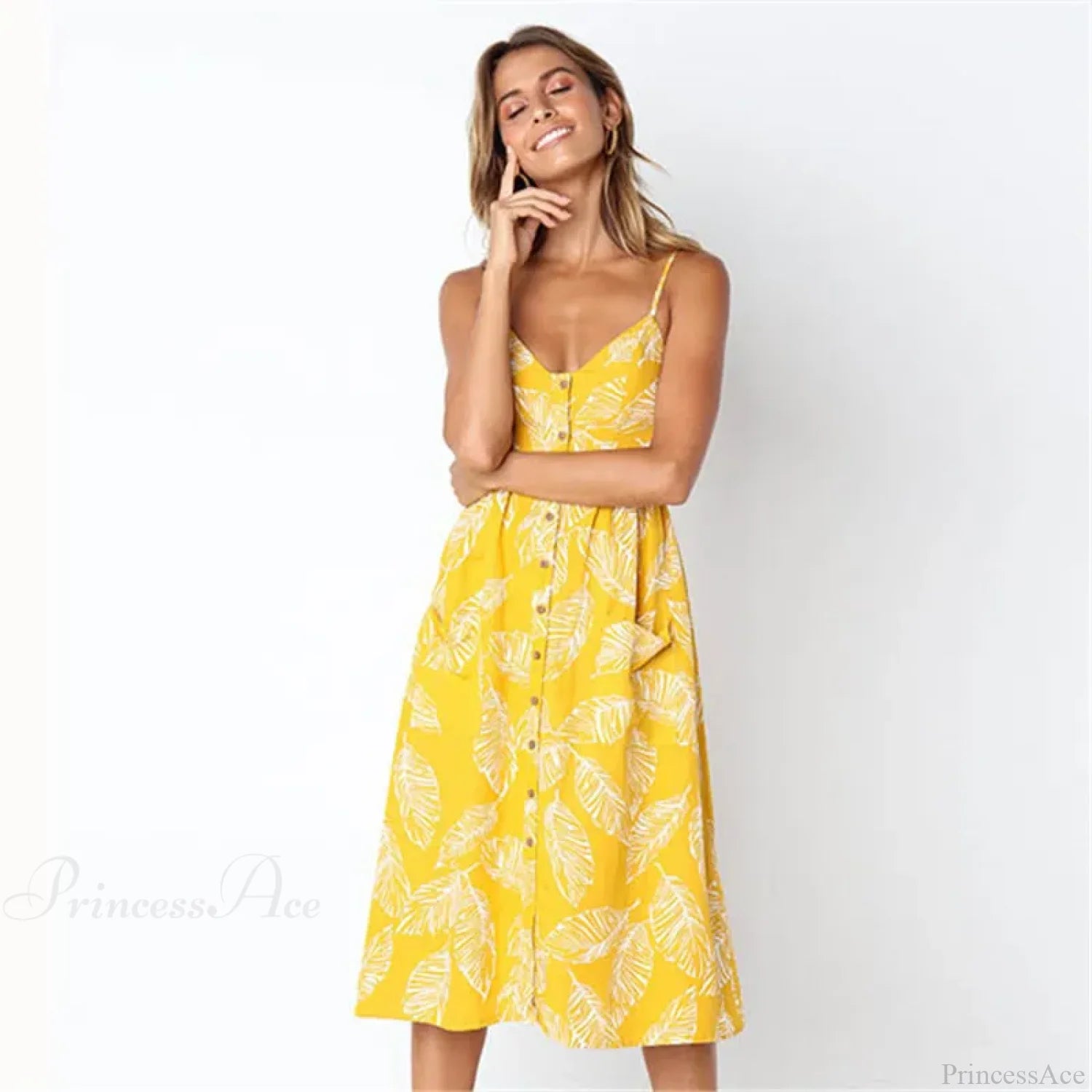 Suspender V-neck Sleeveless Floral Vacation Dress Yellow / S oldfloraldress-250126