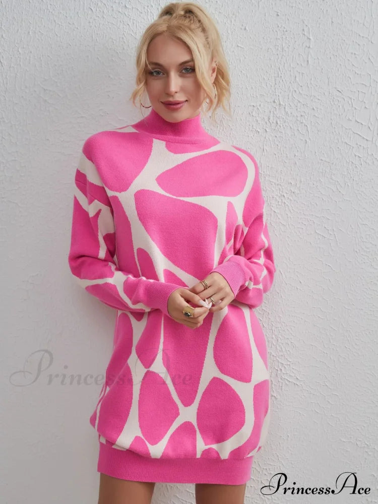 Sweater Gown With Mock Neck Contrast Sweaters-L