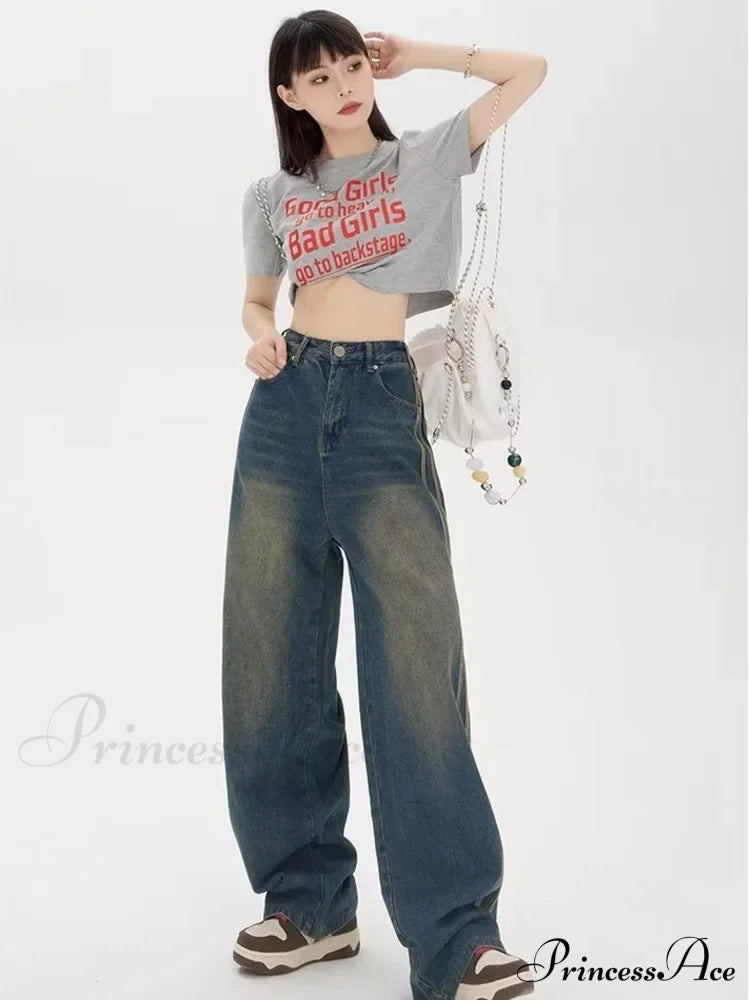 Sweeping Floor Spicy Girl Small Loose High Waisted Straight Leg Wide-Leg Jean
