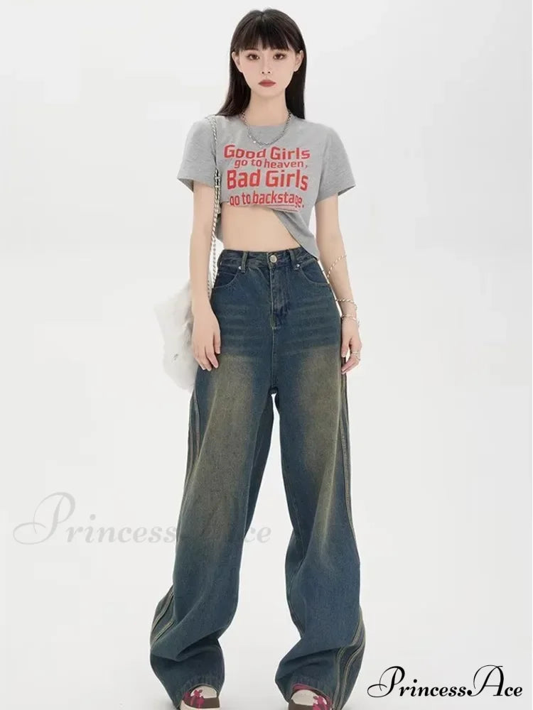 Sweeping Floor Spicy Girl Small Loose High Waisted Straight Leg Wide-Leg Jean