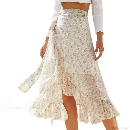 Sweet Breathable Flounce Hemline Slit Design Long Skirt Yellow / S skirt-250126