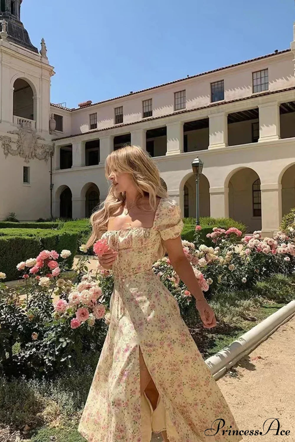 Sweet Fairy Short Sleeve Midi Floral High Waist Boho Dress