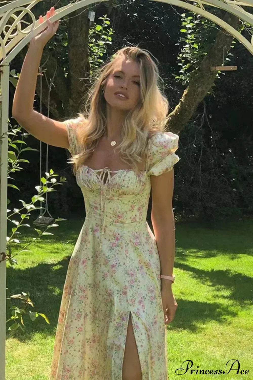 Sweet Fairy Short Sleeve Midi Floral High Waist Boho Dress