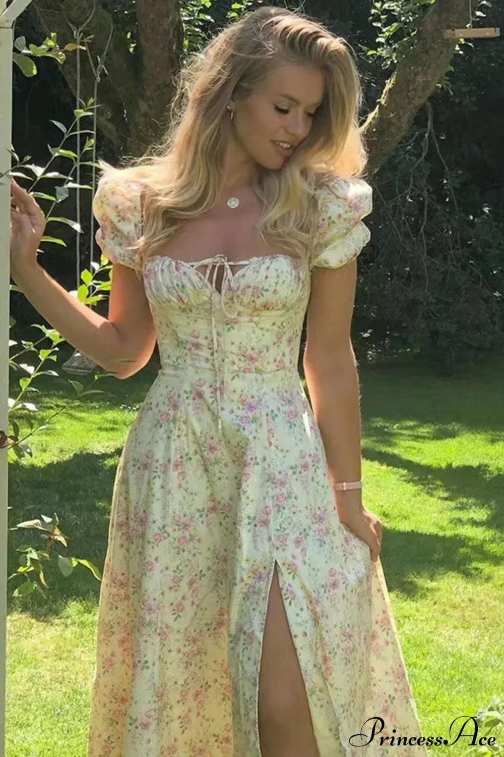 Sweet Fairy Short Sleeve Midi Floral High Waist Boho Dress