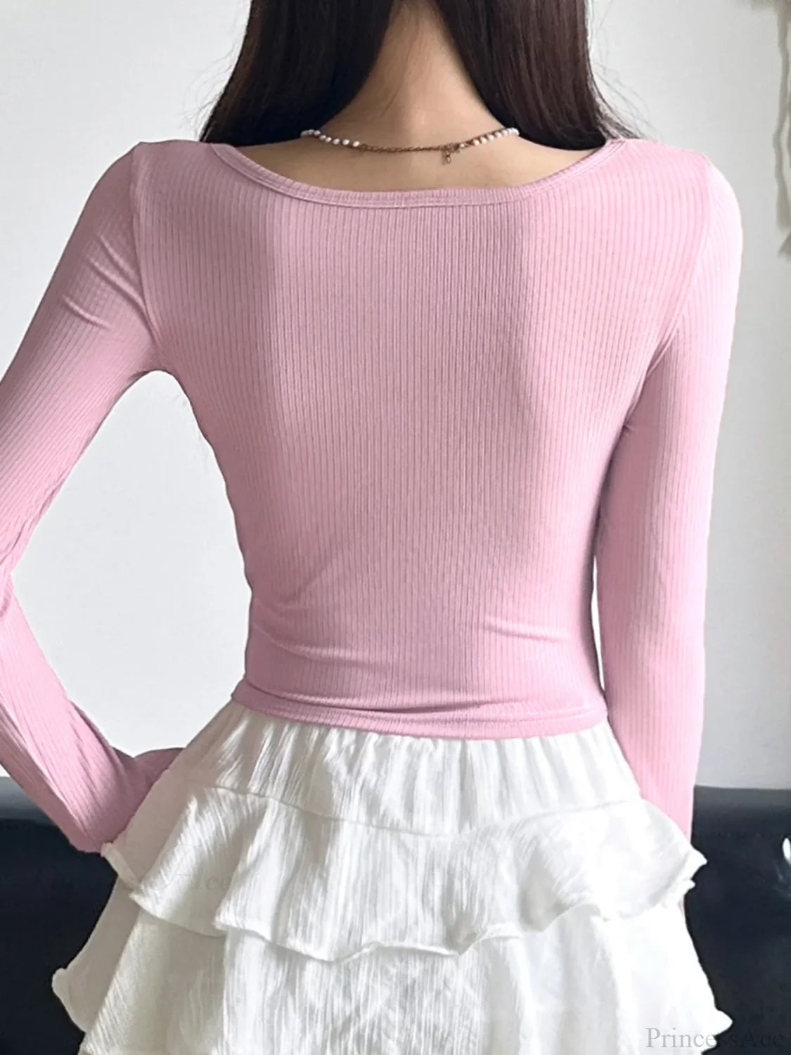 Sweet Patchwork Bandage Slim Square Collar Knit Top knittop-250126